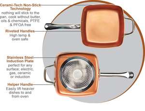 กระทะทองแดงพรีเมียมแบบไม่มีฝาปิด กระทะเคลือบกันติดสำหรับทำไข่เจียว ผัดซอส อบ ใช้ได้กับเตาแม่เหล็กไฟฟ้า เตาแก๊ส และเตาไฟฟ้า - Product Image 4