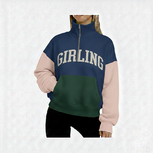 Sudadera de cuello alto oversize de manga larga con media cremallera y parte delantera de felpa, nuevo diseño para mujer, estilo Sigma Nu, cómoda y moderna para un look urbano. - Product Image 1