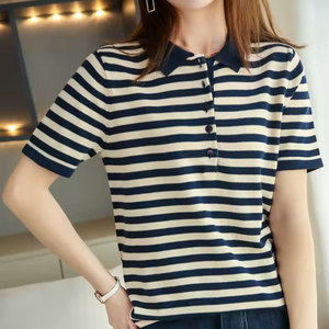 <b>Women</b> Solid Short Sleeve for Shirt Knitted Casual <b>Top</b> Regular Length Plain Dyed Style Breathable <b>Compressed</b> Cotton Bamboo Fiber - Product Image 2