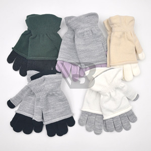 Wholesale Knit Warm Winter Women Plush Fancy Cool Long Half Fingerless Work Special <b>Gloves</b> With Flip and Small Button - Product Image 2