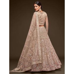 Impresionante Royal Beige Bordado Soft Net Lehenga Choli Con Dupatta - Product Image 6