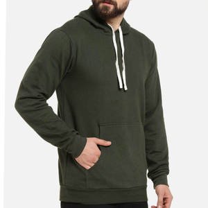 Sweat-shirt à capuche zippé vert olive pour homme avec poche avant, coupe classique, respirant, décontracté, en coton pour l'hiver - Product Image 2
