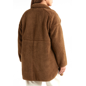 Veste en polaire sherpa pour femme, poche contrastée, fermeture éclair intégrale, manteau d'hiver chaud, logo personnalisé, OEM ODM, vente en gros - Product Image 2
