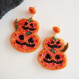 Dernières créations : Boucles d'oreilles pendantes fantaisie à double citrouille perlée, thème Halloween Jack-O'-Lantern, pour femmes et jeunes filles - Product Image 1