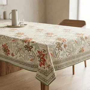 Floral Printed Cotton <b>Tablecloth</b> Square Pastoral Style Washable Home Decor Hand block Pattern Cotton Table Cloth - Product Image 1