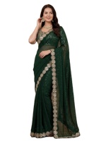 Sari de soirée ajusté en faux georgette, idéal pour l'hiver et l'été, orné de sequins, de broderies en relief et de miroirs véritables, parfait pour les mariages traditionnels.