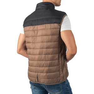 Two Tone Mocha Brown <b>Black</b> Colour Block Men Puffer Vest Quilted Gilet Insulated Full Zip Wholesale OEM - Product Image 6
