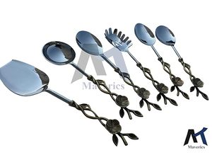 Juego de Cucharas para Servir con Diseño de Flores Plateadas, Mango Largo, Acabado Espejo, Cucharas de Té de Metal Duradero para Regalos - Product Image 5