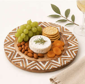 Handcrafted Mango Wood Charger <b>Plate</b> with White Geometric Resin Inlay Premium Round Dinnerware Underplate for Luxury Table <b>Decor</b> - Product Image 3