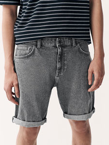 Shorts en jean vintage pour homme, délavé clair, taille mi-haute, coupe droite, en coton, décontracté, respirant, écologique, avec poches et surpiqûres - Product Image 6