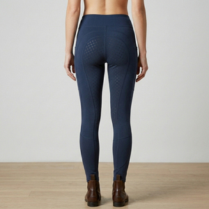 Leggings d'équitation taille haute pour femme avec poches pour téléphone, couleur unie, coupe ajustée, avec grip intégral sur le siège, bleu marine - Product Image 5