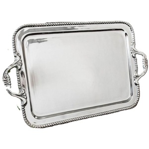 Plateaux de service rectangulaires en aluminium moulé avec bordure gaufrée, finition argentée, pour la maison et les hôtels, pour servir des aliments et des boissons sur table. - Product Image 3