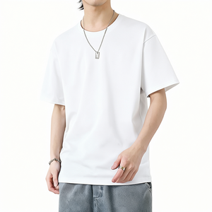 Camiseta de Manga Corta para Hombre, Personalizada OEM, de 180g, Estilo Moderno, Tejido de 260gsm, Corte Cuadrado, con Cuello, en Blanco y Negro - Product Image 3