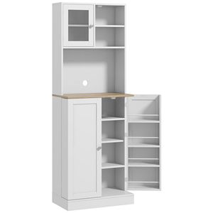 Dispensa Moderna Autoportante in MDF Bianco con Ante in Vetro e Ripiani Regolabili - Product Image 1