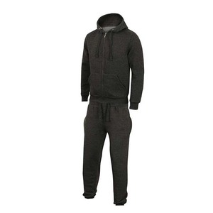 Survêtement à capuche noir pour homme, fermeture éclair intégrale, coupe décontractée, couleur unie, poches latérales, vêtement d'automne, 100 % coton, poids moyen - Product Image 1