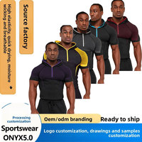 Camiseta de manga corta con capucha para hombre, camiseta de compresión para correr, secado rápido, para gimnasio, correr, camisetas deportivas, camisetas Rashguard, camiseta de entrenamiento ONYX5.0