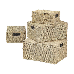 Panier de rangement en paille tressée naturelle et écologique avec couvercle pour salon et cuisine – Offre spéciale - Product Image 2