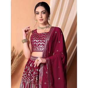 Stunning Dark Pink <b>Sequins</b> Georgette Lehenga Choli with Dupatta for Wedding - Product Image 4