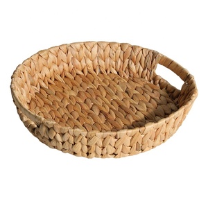 Seagrass Storage Tray With Cut Out Handle Water Hyacinth Round Tray Service Tray Household Wicker Basket Fruit Basket