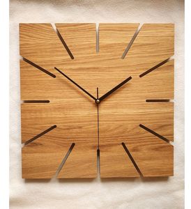 Hand Crafted Wooden Square <b>Wall</b> <b>Clock</b> Analog Quartz Design For Living Room Silent Operation Button Battery Powered - Product Image 1