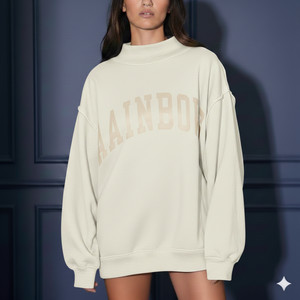 เสื้อสเวตเชิ้ตคอกลมโอเวอร์ไซส์สำหรับผู้หญิง พิมพ์ลายตัวอักษร แขนยาวถัก ทรงหลวมไหล่ตก สวมใส่สบายในฤดูใบไม้ร่วง ระบายอากาศได้ดี คอเต่า - Product Image 1
