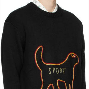Pull-over personnalisé OEM/ODM en coton tricoté 100% noir, col rond, manches longues, anti-boulochage, respirant, collection automne - Product Image 2