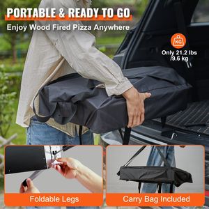 Portatile da 12 pollici all'aperto in acciaio inox Grill forno a Pellet di carbone cottura Pizza pietra copertura impermeabile pala legno campeggio - Product Image 5