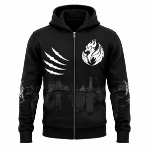 Customized vintage patchwork mens hoodie comfortable Screen Printed breathable streetwear stylish men zip hoodies - Product Image 4