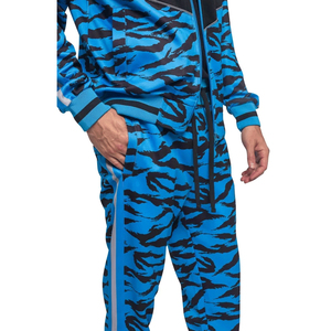 Ensemble de survêtement pour homme à imprimé tigre bleu, fermeture éclair intégrale, manches longues, col montant, design sportif respirant, coupe régulière avec poches latérales - Product Image 6