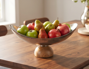 Bol en métal artisanal moderne avec base en boule de bois, finition polie, accent décoratif pour table - Product Image 6