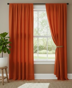 Rideaux en coton lavé faits à la main, rideaux de décoration pour la maison, rideaux de luxe couleur rouille pour chambre et salon - Product Image 3