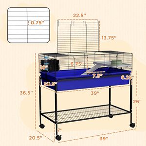 Gabbia a due piani per piccoli animali blu 99,5 cm x 52,1 cm x 92,7 cm con ripiano rimovibile e ruote - Habitat per animali domestici - Product Image 2