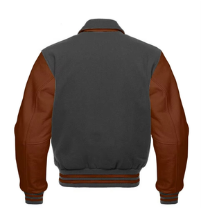 Custom Grey Brown Varsity Jacket <b>Men</b> Baseball Bomber Jacket Fashion College Uniform Streetwear Outerwear OEM ODM Wholesale - Product Image 2