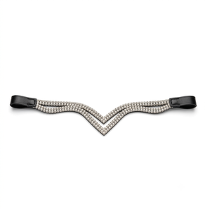 Fronture en cuir ornée de cristaux pour courses de chevaux, avec design double V et sangles noires, modèle Full Cob CB31 - Product Image 1