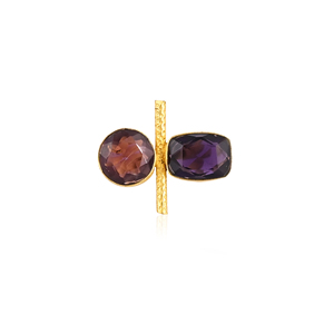 Pink Amethyst Hydro & Purple Amethyst Hydro Two Stone <b>Ring</b> <b>Brass</b> Gold Plated Adjustable Trendy Gemstone <b>Ring</b> - Product Image 1