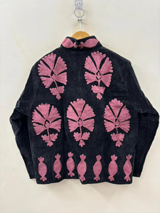 Factory Price Suzani Embroidered Floral Cotton Velvet <b>Bomber</b> <b>Jacket</b> Reversible Boho <b>Vintage</b> Short Autumn Winter Wear - Product Image 2