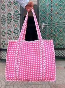 Bolso Tote Bohemio Acolchado de Lona de Algodón, Bolso de Hombro Hecho a Mano para Mujer, con Cierre, Ligero, Lavable, Tejido Resistente, Estilo Vintage - Product Image 1