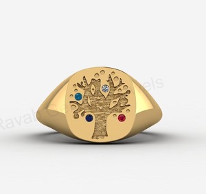 Top Selling 18k Gold Solid 925 Silver 13mm Cushion Men <b>Tree</b> Life Multi Zircon Signet Memento Ring Nature Inspired Fine Jewelry - Product Image 1