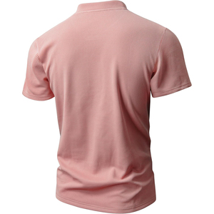 เสื้อยืดเฮนลีย์คอกลมแขนสั้นสีชมพูสำหรับผู้ชาย ทรงปกติ สวมใส่สบาย สีพื้น ผ้าฝ้าย 100% ระบายอากาศได้ดี - Product Image 2