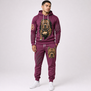 Mens Cotton Fleece Exercise Suit Hooded Sweatshirt Jogger <b>Pants</b> Professional Sports Clothing Custom Logo - Product Image 5