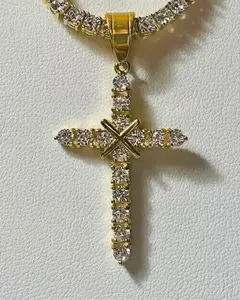 Collier pendentif croix en moissanite de luxe Tishya Diamond, plaqué or, argent sterling 925, croix chrétienne, bijoux pour femmes, diamant - Product Image 1