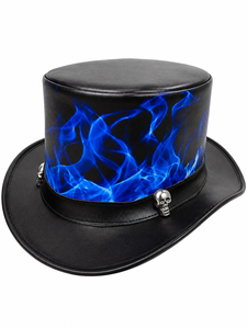 Chapeau haut de forme fait main avec motif crâne flamme bleue, style Western Cowboy Steampunk Gothique Biker, pour adultes, idéal pour les fêtes - Product Image 1