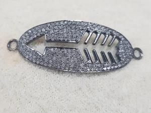 Connecteur Flèche Pavé de Diamants Plaqué Argent 925, Taille 48x18MM, pour Fabrication de Bracelets, Mariage, Fiançailles, Boîte - Product Image 2