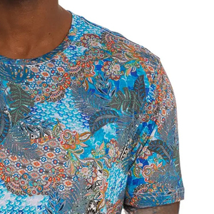 Men's Short Sleeve Printed T-Shirt O-Neck Regular Fit Casual Blue Patterned Design 100% Polyester Woven <b>Fabric</b> - Product Image 5