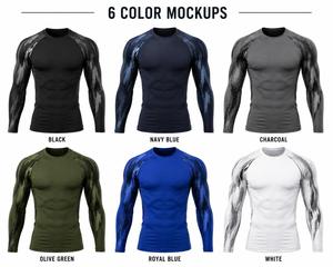 เสื้อแรชการ์ดแขนยาวสีดำสำหรับผู้ชาย ลายพิมพ์ดิจิทัลสีเทา แห้งเร็ว ผลิตจากผ้าสแปนเด็กซ์ ป้องกันรังสียูวี ระบายอากาศได้ดี เหมาะสำหรับเล่นกีฬา - Product Image 6