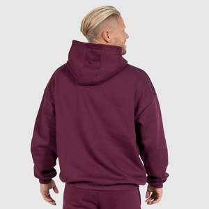 Sweat à capuche épais pour homme, couleur bordeaux unie, coupe oversize à épaules tombantes, avec logo personnalisé, qualité supérieure, faible MOQ, OEM - Product Image 6