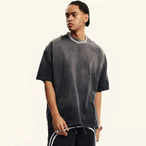 T-shirt Boxy Vintage Streetwear pour Homme en Coton Biologique Tricoté 100% avec Logo Personnalisé Imprimé et Lettres en Strass Effet Délavé Acide - Product Image 2