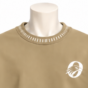 Mens Khaki <b>Stitched</b> Border Distressed Crewneck Sweatshirt <b>Oversized</b> Pullover Long Sleeve Casual Streetwear Everyday Fashion Top - Product Image 3