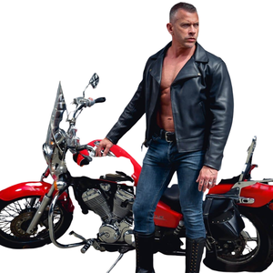Men's Genuine Leather Moto Jacket <b>Turn</b>-Down Collar Zipper Closure Slim Fit Solid Color Biker Style Autumn Wear - Product Image 5