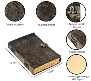 Leather Spell Book of Shadows Luna Moth & Butterfly Embossed Journal - Product Image 4